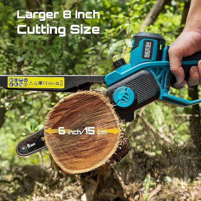 SEESII Flagship 8-Inch Cordless Mini Chainsaw 2026 Upgraded Brushless Motor Electric Chainsaw with 2×4000mAh Batteries Tool-Free Chain Tension &amp Oiler Handheld Saw for Fast Tree Branch Cutting