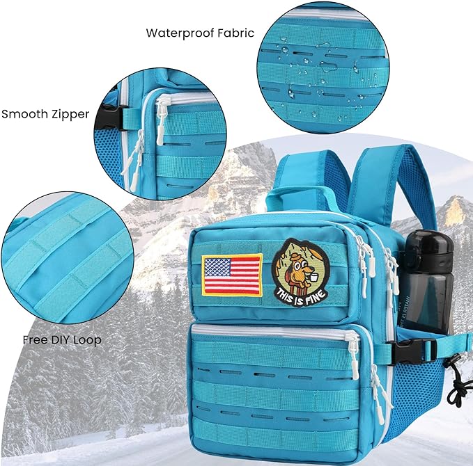 9L Mini Tactical Backpack Small Military Gym Bag Tiny Tackle Backpack for Men Women Molle Travel Daypack Camping Backpack with Patch(Turquoise)