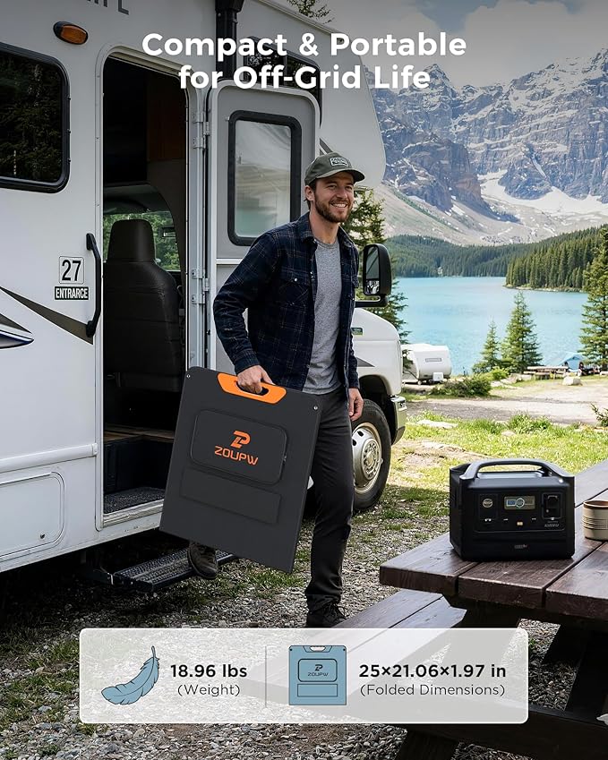 ZOUPW 200W Portable Solar Panel for Power Station23.5% Efficiency Mono Foldable Solar Charger with 4 Kickstands for Jackery 1000 V2/Bluetti/EcoFlow/AnkerIP67 Waterproof for Camping RV Power Backup