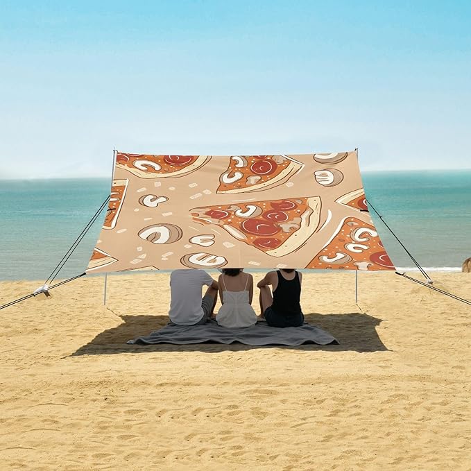ALAZA Delicious Pizza with Mushroom Pattern Beach Tent Sun Shelter Portable Canopy Sunshade for Outdoor Camping Picnics Backyard Fun 10x9 ft