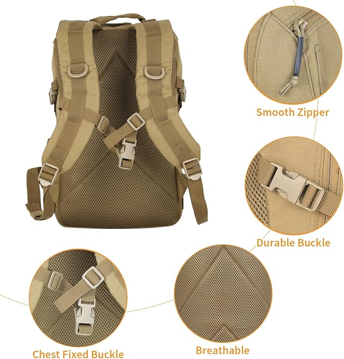 Small Tactical Backpack Military Daypack 12L Molle Bag Rucksack Army Daypack for OutdoorHikingCampingTravel (Tan)
