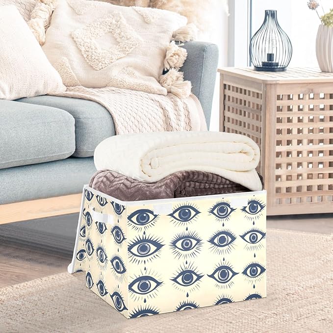 Storage Cube with Lid Eyes Pattern Blue Print 16.5×12.6×11.8 IN Collapsible Large Capacity Foldable Storage Basket Bin Organizer