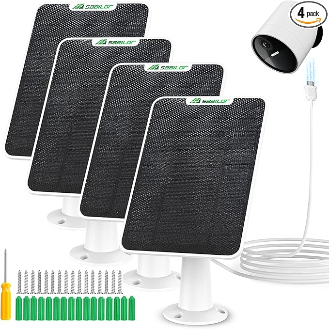 4 Pack 6W Solar Panel for SimpliSafe Outdoor Camera IP65 Weatherproof Solar Panel Charger Compatible with SimpliSafe Camera Solar Panels with Secure Wall Mount 9.8ft Cable 360° Adjustable Bracket