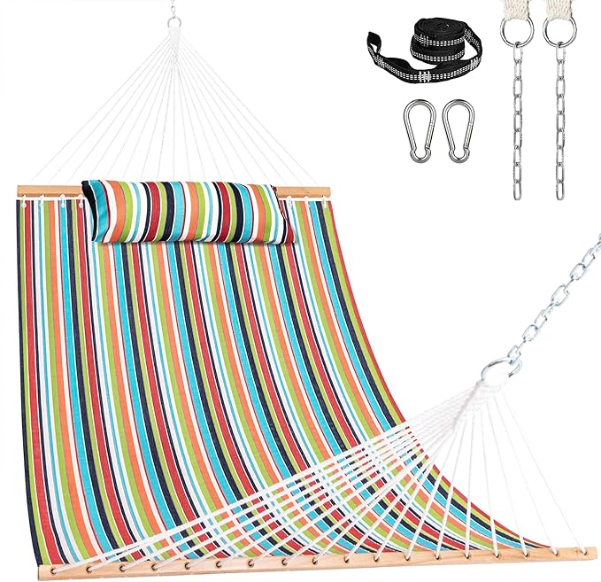 Lazy Daze Hammocks 12 FT Sunbrella Fabric Hammock not Fading with Spreader Bars and Free Pillow Fits for 2 Persons All Weather and Fade Resistant for Patio Yard 450 lbs Capacity Carousel Confetti