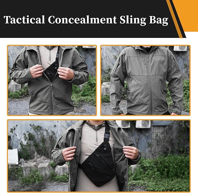 CCW Sling Bag for Concealed Carry Tactical Crossbody Sling Bag with Quick Access Compartment Low Profile Shoulder Chest Bag for Men &amp Women