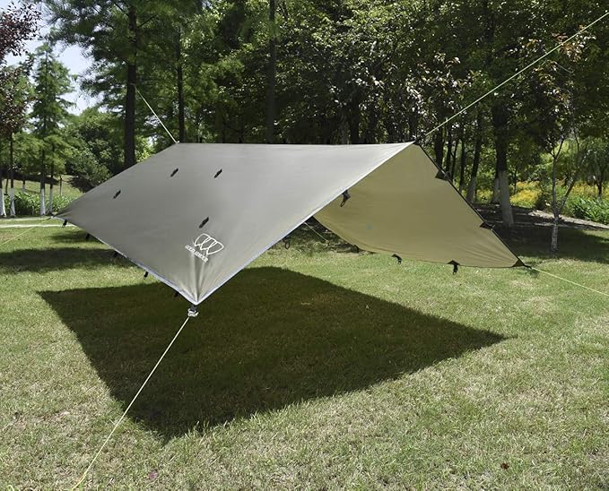 Gold Armour Rainfly Tarp Hammock Premium 14.7ft/12ft/10ft/8ft Rain Fly Cover Waterproof Ultralight Camping Shelter Canopy Survival Equipment Gear Camping Tent Accessories (OD Green 12ft x 10ft)