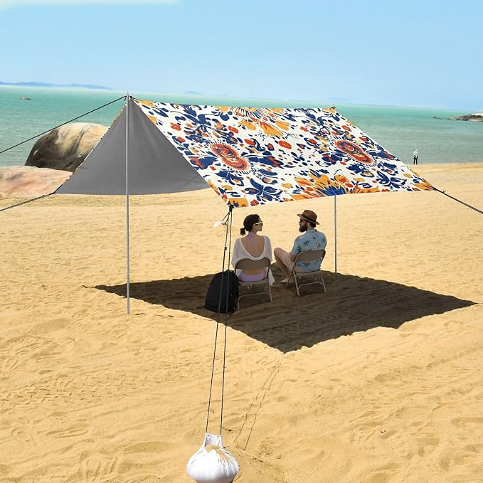ALAZA Abstrac Flower Beautiful Floral Beach Tent Sun Shelter Portable Canopy Sunshade for Outdoor Camping Picnics Backyard Fun 10x9 ft