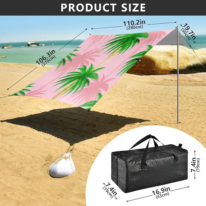 Beach Canopy with Windproof Ropes &amp Sandbags Beach Tent Sun Shade Sun Shelter for Camping Trips Fishing Backyard Fun or Picnics Palm Tree