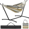 Yaheetech Double Hammock w/Stand 2-People Hammock &amp Stand Set w/Storage Bag &amp Carrying Bag Outdoor/Indoor Heavy-Duty Portable Hammock 450LB Capacity - Desert Stripe