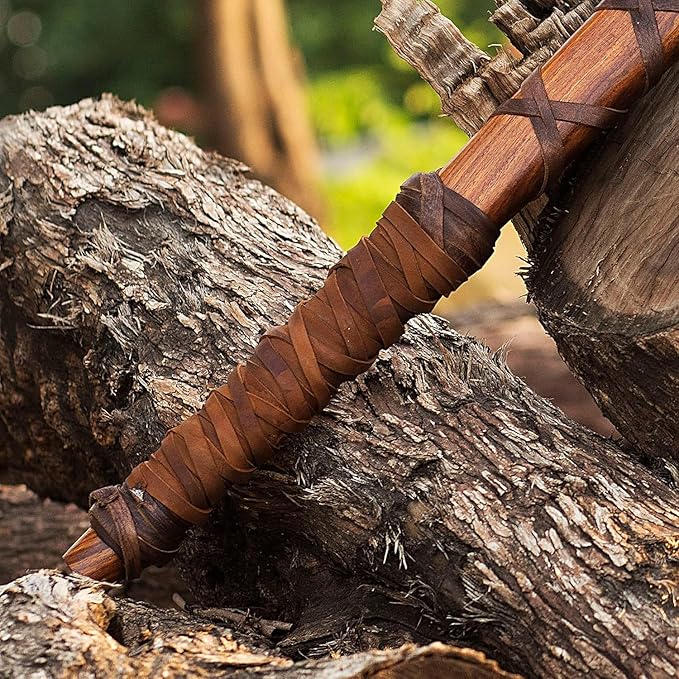 Generic | 27 and 3.5 lbs Custom Handmade Viking Axe of Ragnar Lothbrok Norsmen- Battle and Forest Hunting Hatchet Authentic Viking ax with Sheath Vikings Gifts (Ragnar Lothbrok Axe) Brown