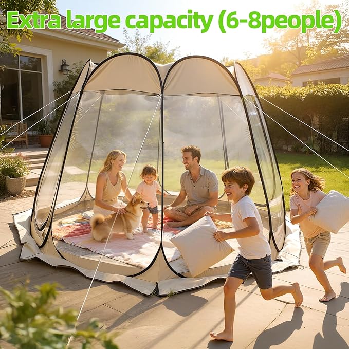Pop Up Bubble Tent Sports Tent Pop Up Bubble Tents Weather Proof Garden Tents Large Outdoor Camping Shelter with Vent Window 8 Person Screen House for Parties Backyards Hiking Activities Khaki