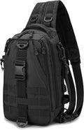 Mint &amp Moss Tactical Backpack for Men Water Resistant Tackle Backpack with Rod Holder &amp Tackle Box Kit Lightweight Sling Fishing Bag for Trekking Survival Camping Fitness Travel (Black)