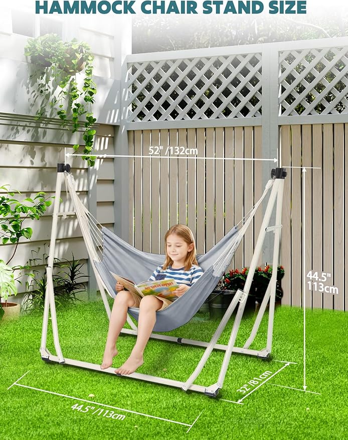 Anyoo 2 in 1 Hammock and Swinging Chair with Collapsible Steel Stand &amp Carrying CasePortable &amp AdjustableEasy Set Up for OutdoorIndoorPorch SwingPatioGardenCamping Trip