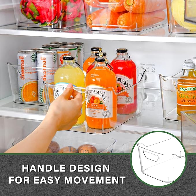12 Pack Clear Plastic Storage Bins Pantry Organizers and Storage Clear Pantry Organizer Bins Plastic Containers with Handle for KitchenFreezerCabinetClosetBathroom Under Sink Storage