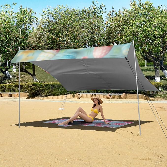 Easter Eggs Cute Chicks Beach Tent Sun Shelter Set UPF50+ UV Protection 10.5 x 9.19 FT Camping Shade Canopy with Sandbags Sand Anchors Carrying Bag and Others