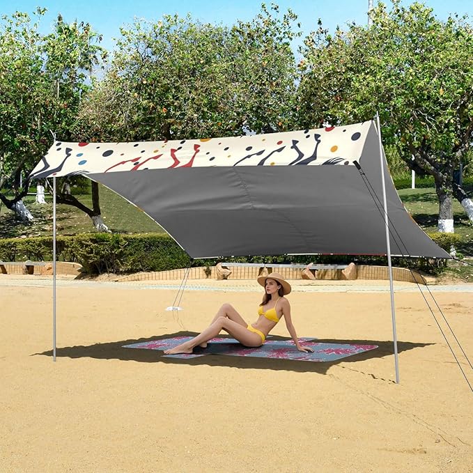 ALAZA Horses Pattern and Polka Dots Beach Tent Sun Shelter Portable Canopy Sunshade for Outdoor Camping Picnics Backyard Fun 10x9 ft