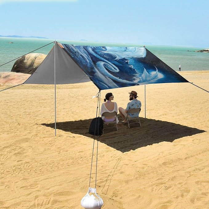 ALAZA Ice Dragon Magic Beach Tent Sun Shelter UPF50+ Protection Beach Shade Canopy w/ 4 Sandbags for Outdoor Camping Fishing Backyard Fun Picnic 10x9 ft