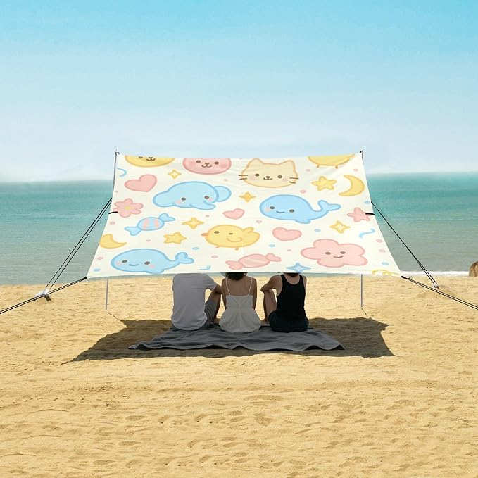 xigua Cartoon Animals Beach Tent Sun Shelter with Carrying Bag - Silver Coated Oxford Fabric Beach Canopy for Beach Camping Fishing - Includes Windproof Ropes Sandbags &amp Stakes