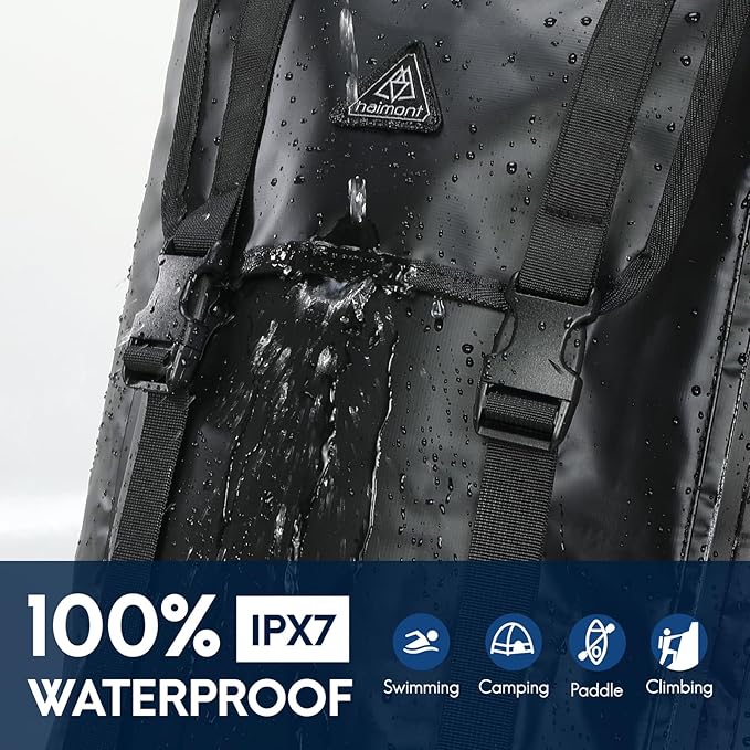Haimont Large Waterproof Dry Backpack IPX7 Roll-top Dry Marine Dry Bag for Men Kayaking Rafting 100L Black