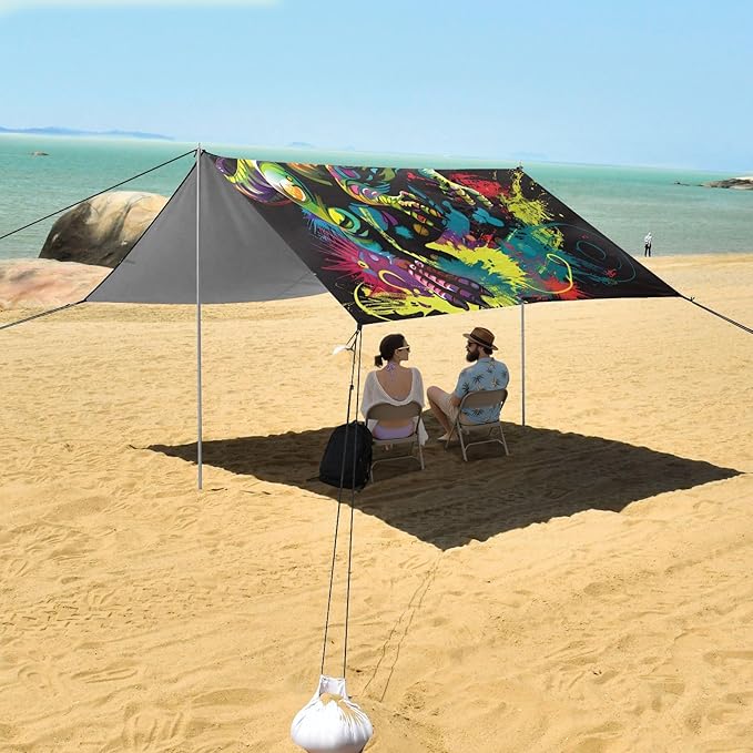 ALAZA Dinosaur T-rex Dino Beach Tent Sun Shelter UPF50+ Protection Beach Shade Canopy w/ 4 Sandbags for Outdoor Camping Fishing Backyard Fun Picnic 10x9 ft