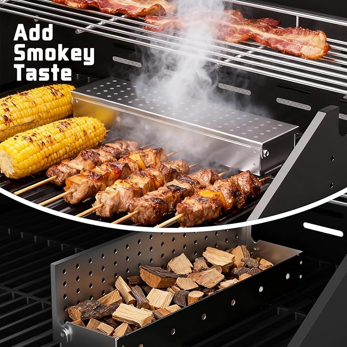 SKOK 4 Burner Propane Gas Grill with Infrared Side and Rear Burners Outdoor BBQ Grill with Cast Iron Grates Barbecue Grill with Wheels 60000BTU Output