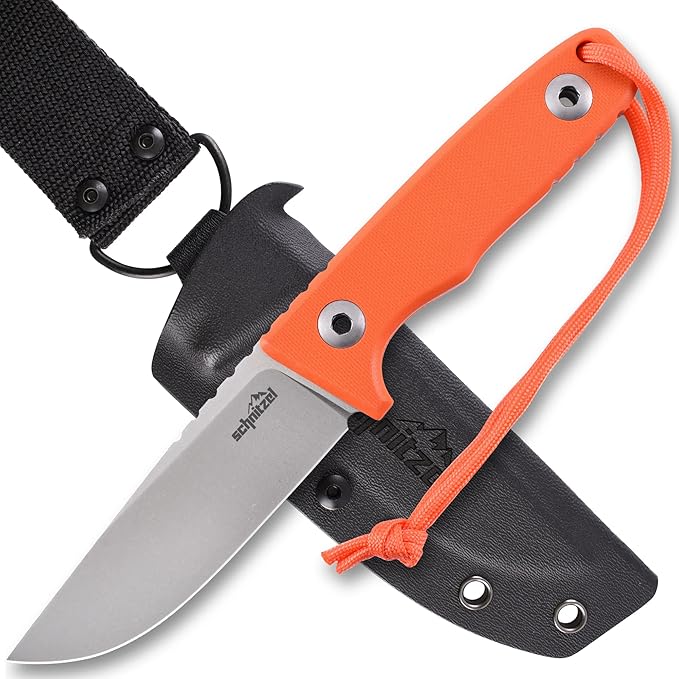 SCHNITZEL TRI - Outdoor Knife with Kydex Sheath and Dangler Carrying System – Bushcraft Outdoor Leisure Adult (Orange)
