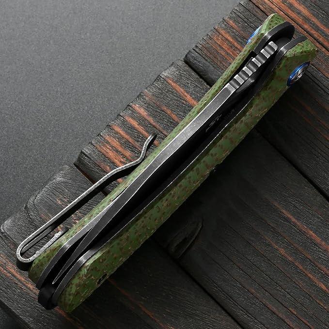 Sitivien ST147 Folding Pocket KnifeBlack Stonewashed 14C28N Steel Blade with Micarta Handle Utility Knife EDC Tool Knife for Outdoor CampingHikingHunting(Green)