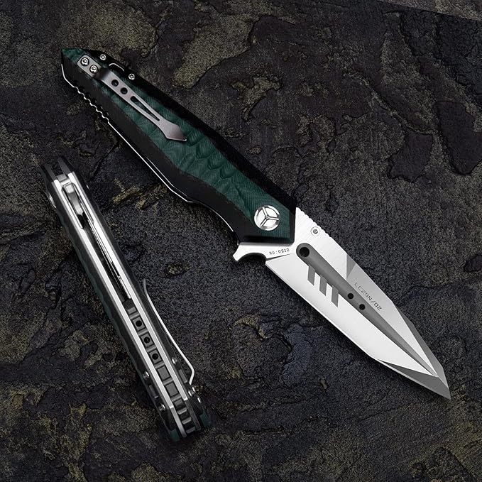 folding pocket knife with 4in d2 tool steel bladeliner lock g10 handleedc camping hunting knives with clip for men and women (green)