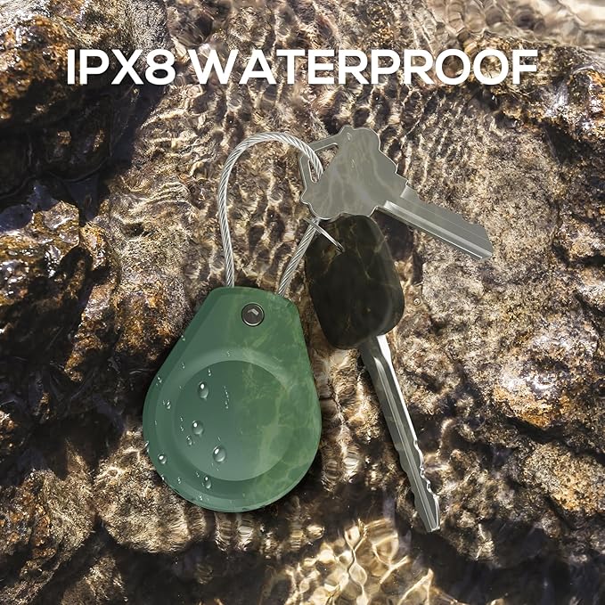 Waterproof AirTag Keychain Holder - (4 Pack) Air tag Lock Case with Wire Cable Compatible with Apple AirTags Ultra Durable Anti-Lost Protective Case for Luggage Key Backpack Black/Green