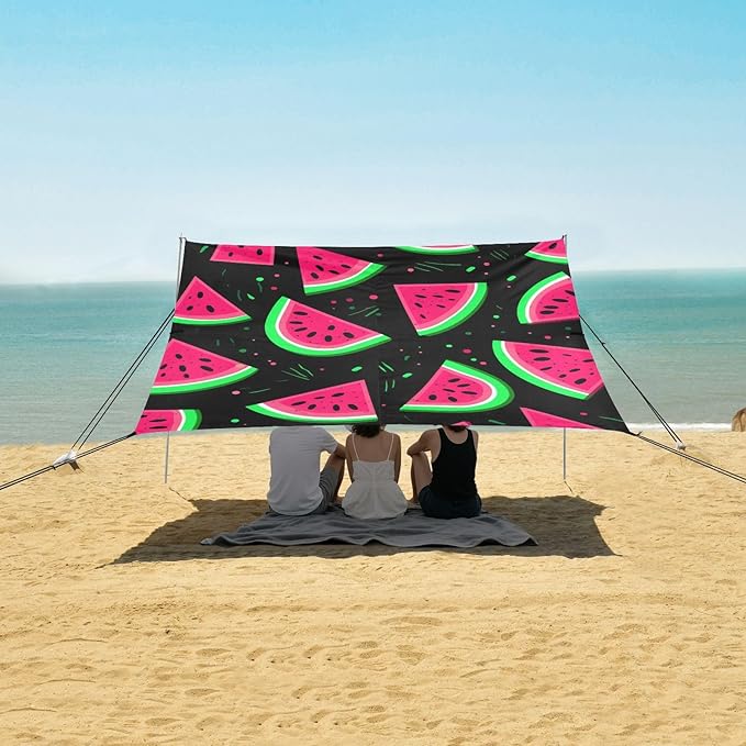 ALAZA Watermelon on Black Beach Tent Sun Shelter Portable Canopy Sunshade for Outdoor Camping Picnics Backyard Fun 10x9 ft
