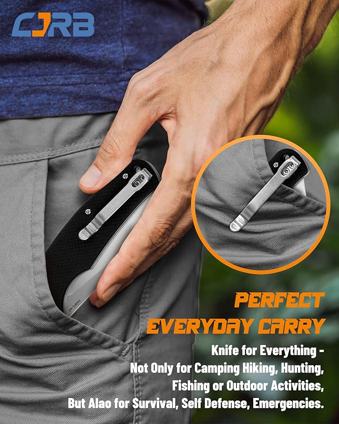 CJRB Crag Tactical Knife Cleaver Pocket Folding Knife with Stonewash AR-RPM9 Steel Blade and G10 Handle for Men Outdoor Survival Camping and EDC (J1904R)Black