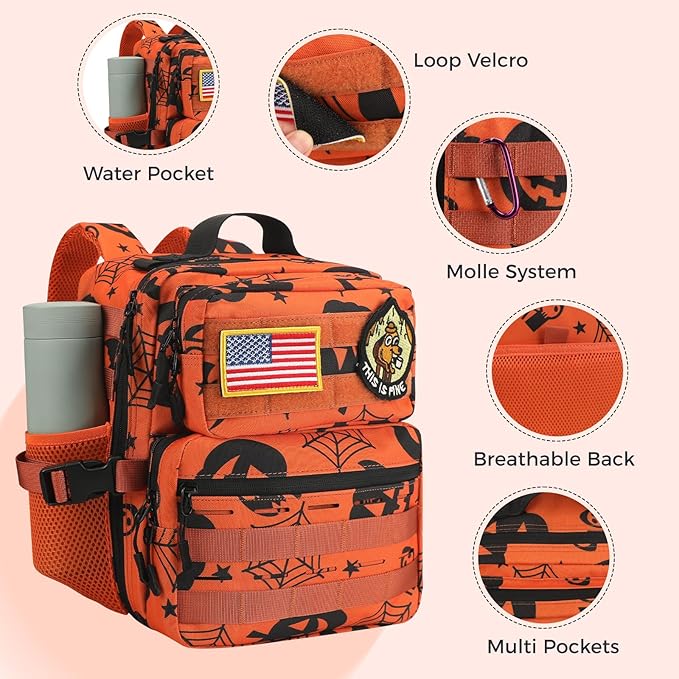 9L Mini Tactical Backpack for Men WomenSmall Military Tactical Backpack for GymHikingCampingCycling (Halloween Phantom)