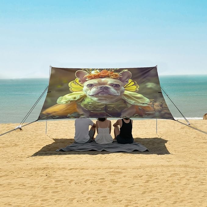 ALAZA French Bulldog Dog Dressed Up Floral Beach Tent Sun Shelter Portable Canopy Sunshade for Outdoor Camping Picnics Backyard Fun 10x9 ft