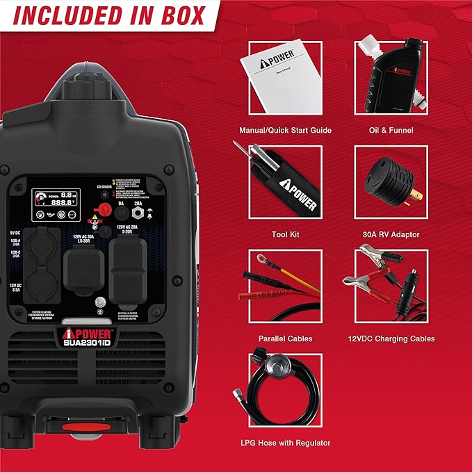 A-iPower 2300-Watt Portable Inverter Generator Dual Fuel RV Ready CARB Compliant CO Sensor Light Weight With Telescopic Handle For Backup Home Use Tailgating &amp Camping (SUA2301iD)