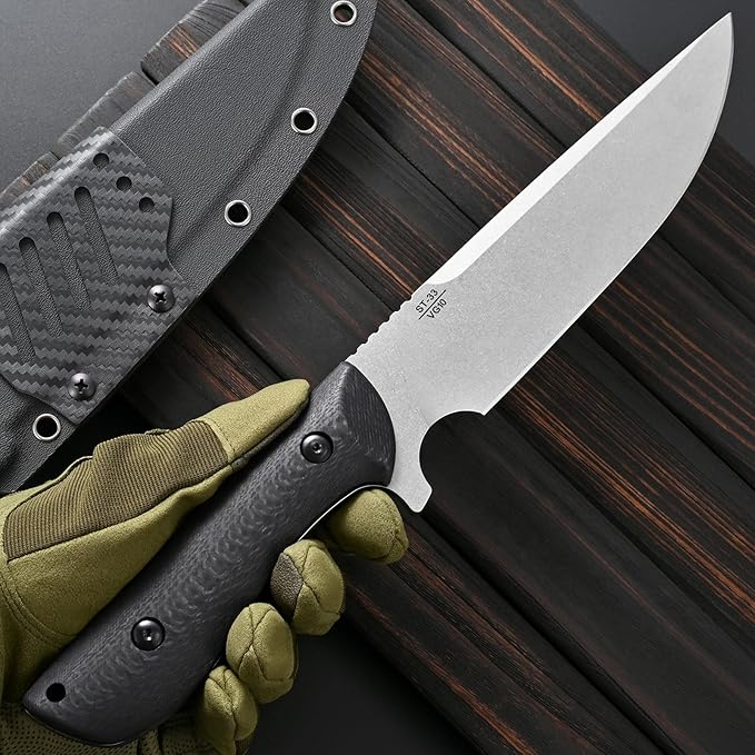 Sitivien ST33 Fixed Blade Knife VG10 Steel Blade Carbon Fiber Handle Full Tang Knife for Outdoor Activities Camping Hunting Fishing(Silver)
