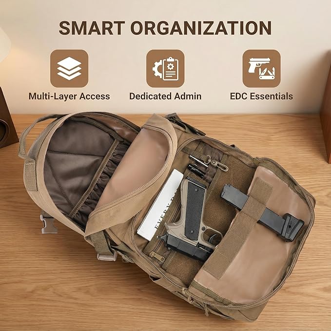Miramrax Tactical Backpack for Men 30L Military Backpacks Concealed Carry Bags with Gun Holder Assault Pack for Travel Bug Out Bag (Coyote)