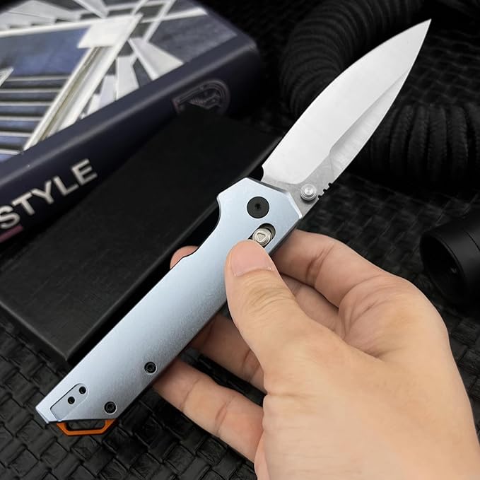 7.9-inch Pocket Folding Knife D2 Steel Blade with Thumb Stud Manual Open Mechanism Aluminium Alloy Handle with Pocket Clip Outdoor Camping and Fishing Knife EDC Adventure Tool