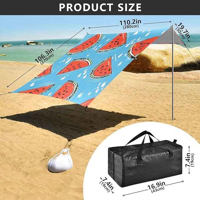 ALAZA Red Watermelon on Blue Pattern Beach Tent Sun Shelter Portable Canopy Sunshade for Outdoor Camping Picnics Backyard Fun 10x9 ft