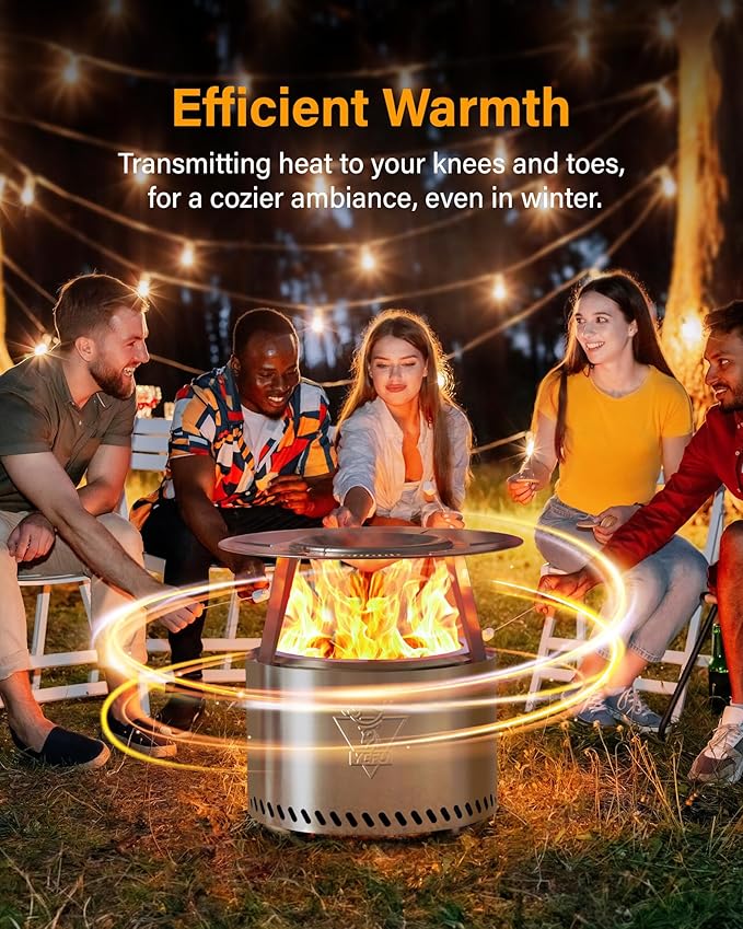 YEFU Fire Pit with Removable Ash-Pan: Smokeless Firepit 304 Stainless Steel Material - Outdoor Fire Pit Black 15 inch - Smokeless Firepit for Outside Outdoor Patio Camping Backyard