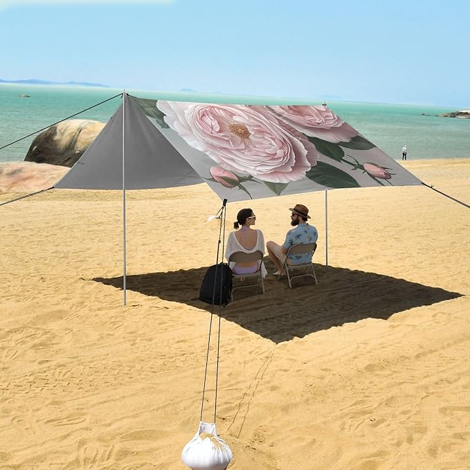 ALAZA Three Large Pale Pink Roses Beach Tent Sun Shelter Portable Canopy Sunshade for Outdoor Camping Picnics Backyard Fun 10x9 ft