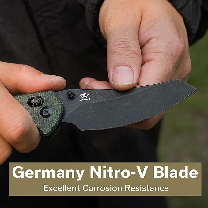 CIVIVI Sixgill Folding Pocket Knife for EDC 3.41'' Nitro-V Blade Micarta Handle Deep Carry Reversible Clip Gift for Men Women C24050-3 (Green)