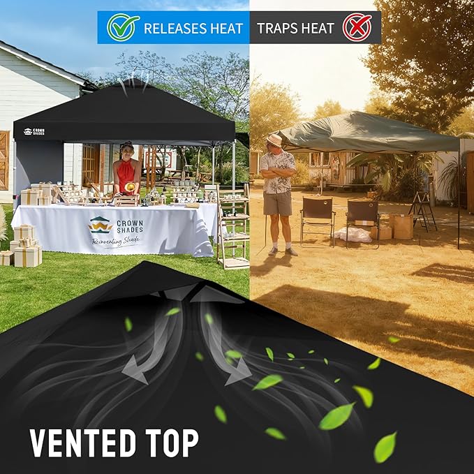 CROWN SHADES 10x10 Pop Up Canopy with 1 Side Wall - Beach Tent with One Push Setup - Outdoor Sun Shade for Events Parties Camping - Gazebo with STO-N-Go Cover Bag (Black)