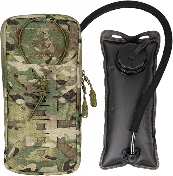 Tactical Hydration Pouch with Inner Bladder for 1L Water Bag Laser Cut MOLLE Hydration Pouch for Hiking Biking Running and Climbin 500D Nylon