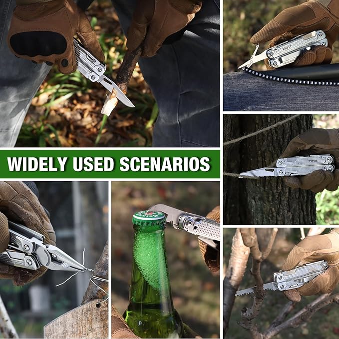 SHALL Multi Tool 18-in-1 Multitool Pliers Stainless Steel Multi-tool Pocket Knife w/Screwdriver Bit &amp Universal Socket Self-locking Multipurpose Tool w/Sheath for Camping Fishing Survival Hunti