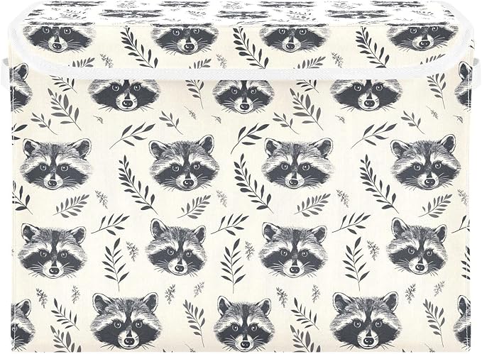 MNSRUU Containers Baskets with Lids Animal Raccoon Head Foldable Storage Bins Organizer with Lid Collapsible Storage Boxes for Home Bedroom Closet Office