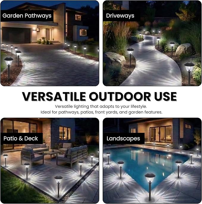Energizer Solar Lights for Driveway - 8 Pack 15 Lumen Solar Landscaping Lights with Patterned Glass &amp Metal Finish Easy to Install Weather Resistant &amp Waterproof Walkway Lights for Patio - Bl