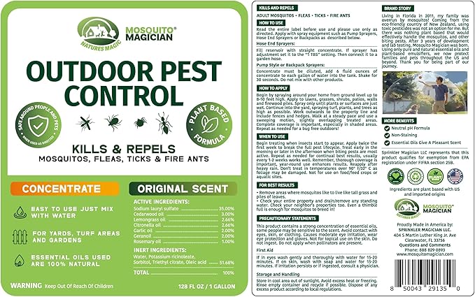 Mosquito Magician Hose End Sprayer with 1 Gallon Liquid Concentrate – Outdoor Mosquito Killer Flea Yard Spray Fire Ant Control Safe for People &amp Pets Mosquito Repellent for Lawn Patio &amp P