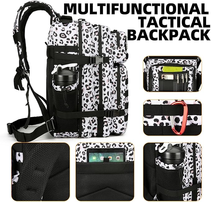 Lovelinks21 25L Tactical Backpack Military Tactical Backpack for Men and Women Small Assault Pack Outdoor Travel Hiking Camping Rucksack with Molle Webbing (White Leopard)