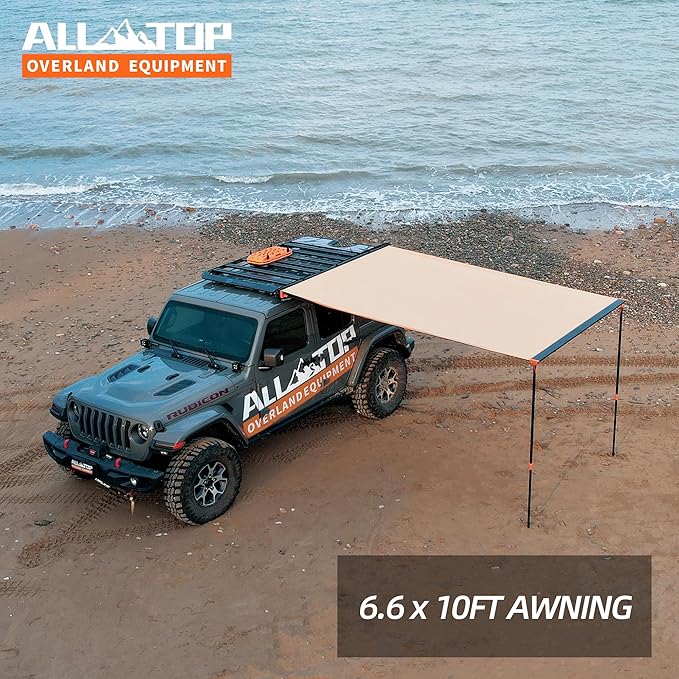ALL-TOP Vehicle Awning 6.6'x10' Roof Rack Pull-Out Sun Shade UV50+ Weatherproof 4x4 Side Awning for Camping &amp Overland (Hardware Included)