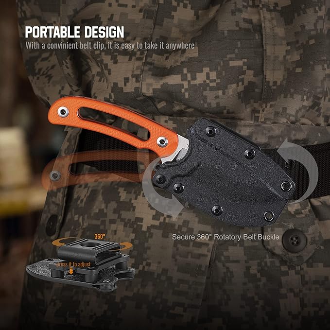Ruike Survival Hunting EDC Fixed Blade Knife With SheathSmall Lightweight14c28n Full-Tang Bushcraft BowieTactical Camping Gear For MenDefense Top Horizontal Stainless SteelCarry Kydex Blet F815